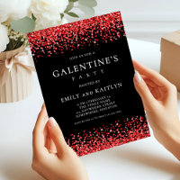Sparkly Red Glitter Borders Black Galentines Party