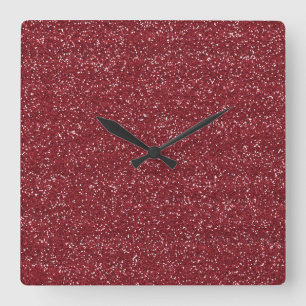 Sparkly Red & Silver Glitter Square Wall Clock