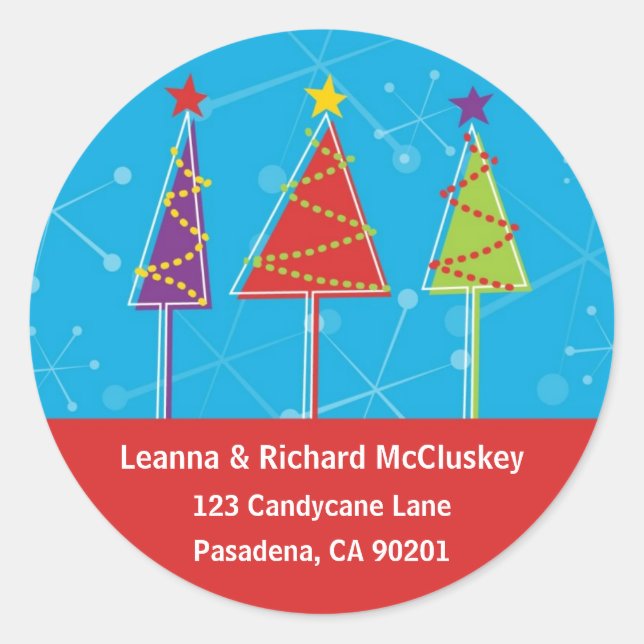 Sparkly Retro Trees Classic Round Sticker (Front)