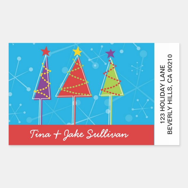 Sparkly Retro Trees Shipping Labels (Front)