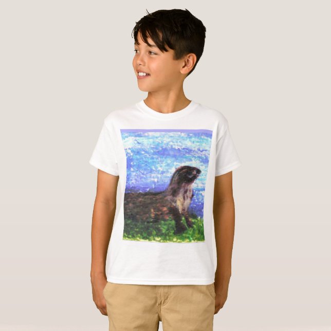 Sparkly River Otter Art T-Shirt (Front Full)