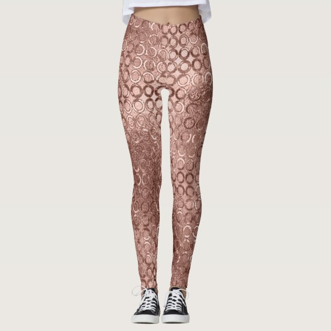 Sparkly Rose Gold Circles Pink Luxury Sparkle Leggings (Front)