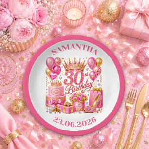 Sparkly Rose Gold Confetti 30th Birthday Paper Pla Plate