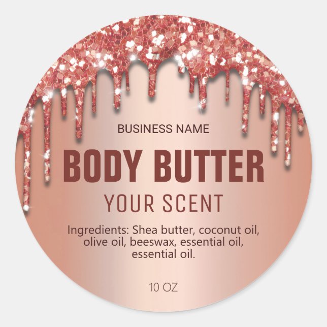 Sparkly Rose Gold Dripping Foil Body Butter Labels (Front)