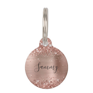 Sparkly Rose Gold Glitter and Foil Pet Tag