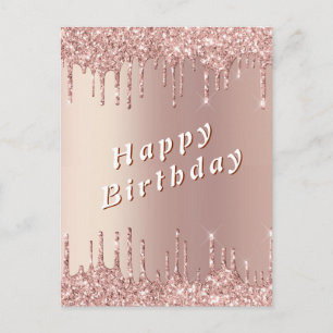 Sparkly Rose Gold Glitter Birthday Cards