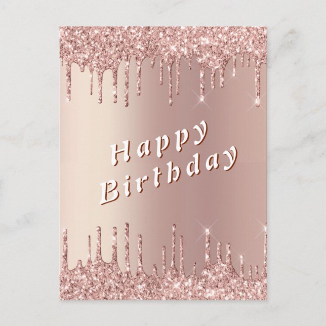 Sparkly Rose Gold Glitter Birthday Cards (Front)