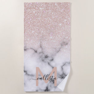 Sparkly Rose Gold Glitter Marble Ombre Beach Towel