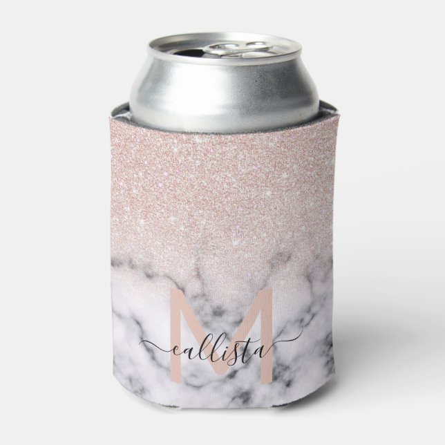 Sparkly Rose Gold Glitter Marble Ombre Can Cooler (Can Front)