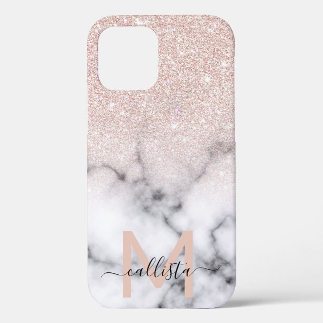 Sparkly Rose Gold Glitter Marble Ombre Case-Mate iPhone Case (Back)