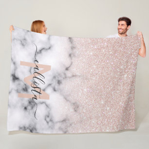 Sparkly Rose Gold Glitter Marble Ombre Fleece Blanket