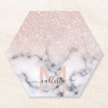 Sparkly Rose Gold Glitter Marble Ombre Paper Coaster<br><div class="desc">This elegant and girly pattern is perfect for the modern woman. It features faux printed sparkly rose gold glitter on top of a black and with marble pattern in the style of an ombre gradient. It's trendy, cool, chic, luxe, and stylish. ***IMPORTANT DESIGN NOTE: For any custom design request such...</div>