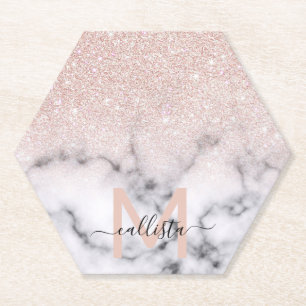 Sparkly Rose Gold Glitter Marble Ombre Paper Coaster