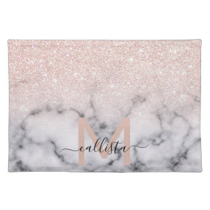 Sparkly Rose Gold Glitter Marble Ombre Placemat