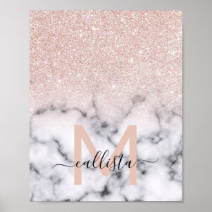 Sparkly Rose Gold Glitter Marble Ombre Poster