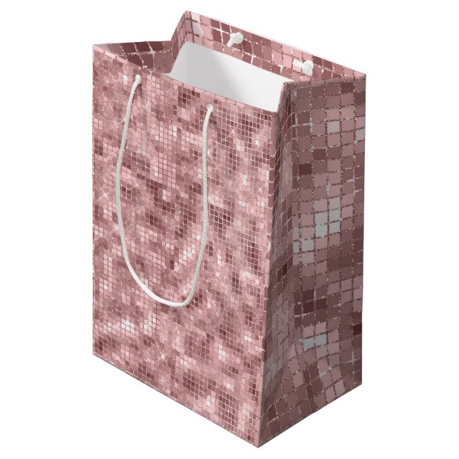 Sparkly Rose Gold Pink Luxury Sparkle Girly Party Medium Gift Bag (Front Angled)