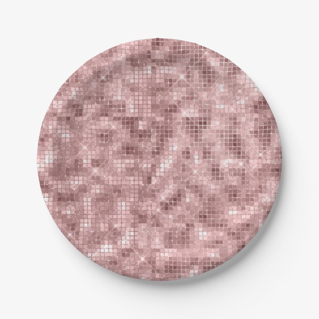 Sparkly Rose Gold Pink Luxury Sparkle Girly Party Paper Plate (Front)
