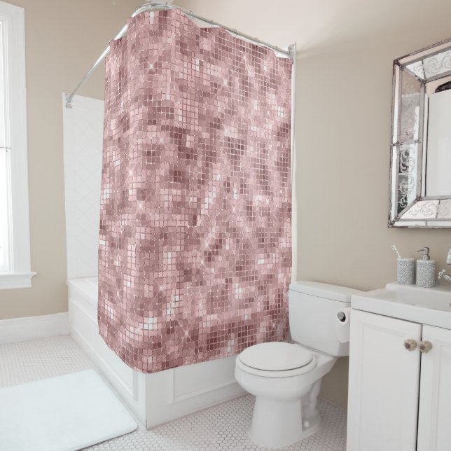 Sparkly Rose Gold Pink Luxury Sparkle Girly Shower Curtain (In Situ)