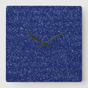 Sparkly Royal Blue & Silver Glitter Square Wall Clock