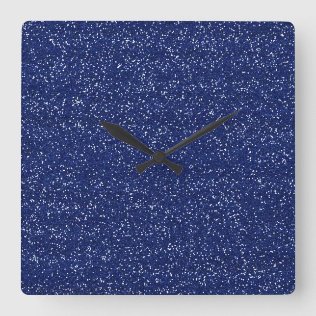 Sparkly Royal Blue & Silver Glitter Square Wall Clock (Front)