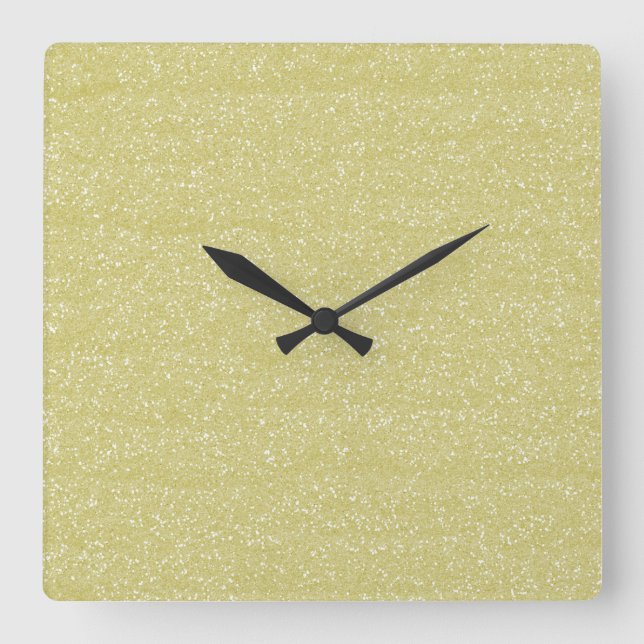Sparkly Sandy Gold & Silver Glitter Square Wall Clock (Front)