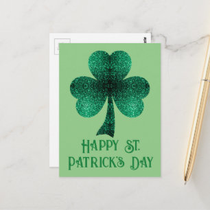 Sparkly Shamrock St. Patrick's Day sage green Postcard