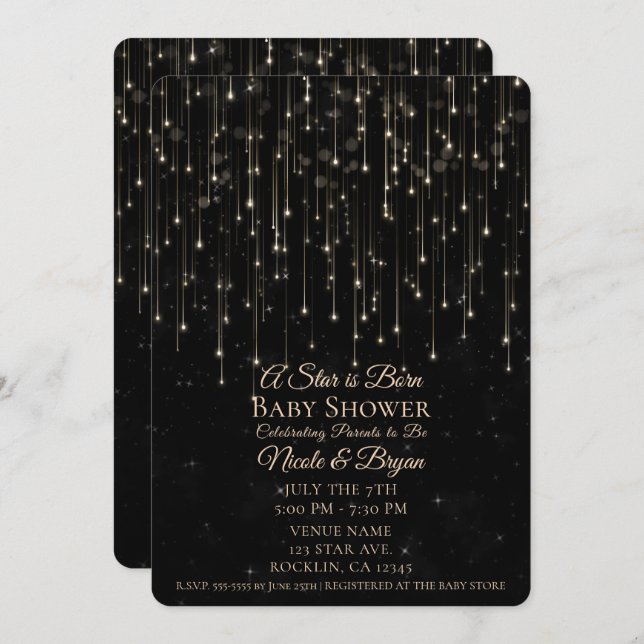 Sparkly Shooting Stars A Star is Born Baby Shower Invitation (Front/Back)