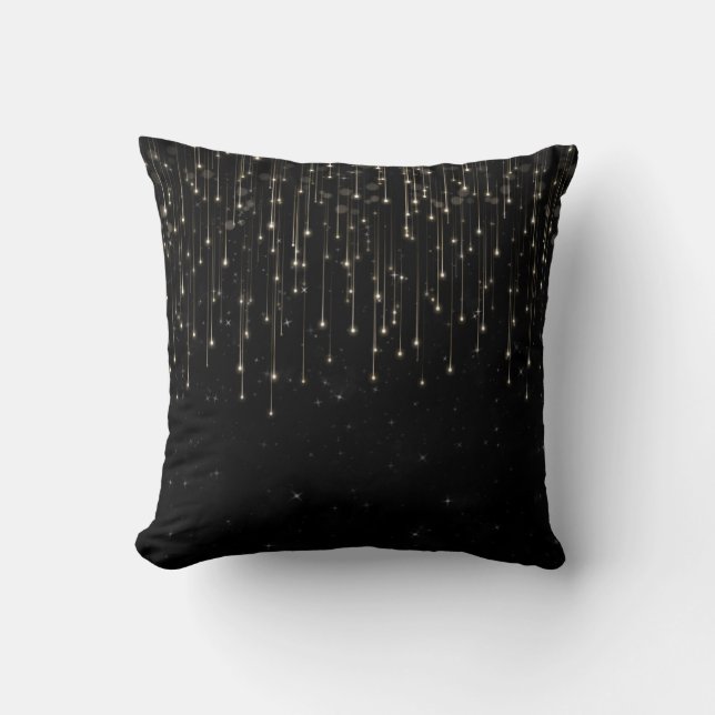 Sparkly Shooting Stars Black Chic Engagement Party Cushion (Front)