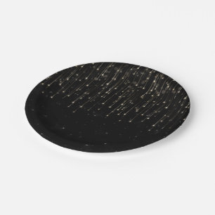 Sparkly Shooting Stars Black Chic Engagement Party Paper Plate