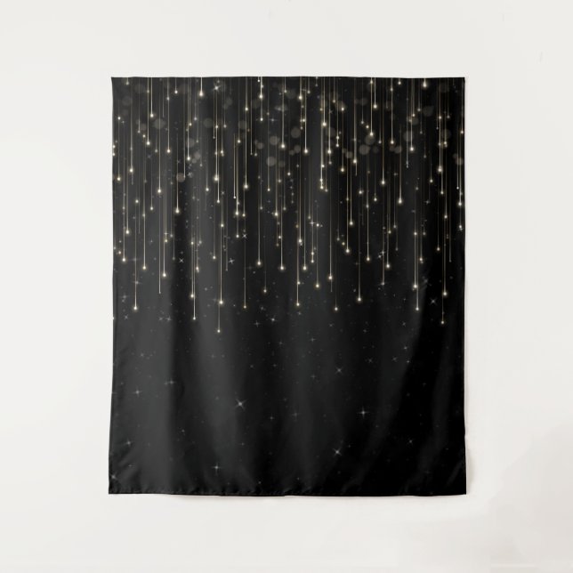 Sparkly Shooting Stars Black Elegant Party Tapestry (Front)