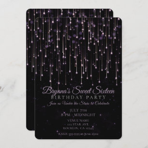 Sparkly Shooting Stars Purple Sweet 16 Party Invit Invitation