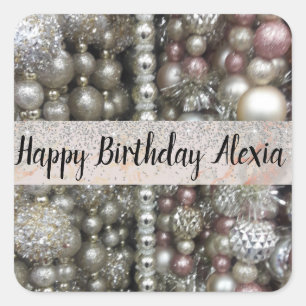 Sparkly Silver and Pink Stringed Beads Square Sticker