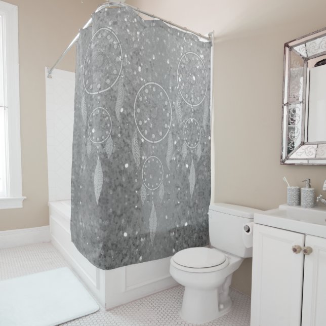 Sparkly Silver Dreamcatchers  Shower Curtain (In Situ)