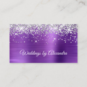 Sparkly Silver Glitter Amethyst Satin Foil Business Card