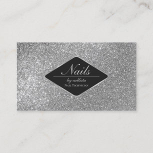 Sparkly Silver Glitter Black Makeup Nails Lash Business Card