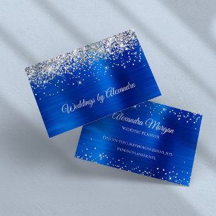Sparkly Silver Glitter Bright Blue Satin Foil Business Card