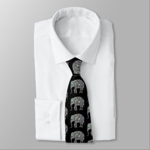 Sparkly silver glitter Elephant pattern on black Tie