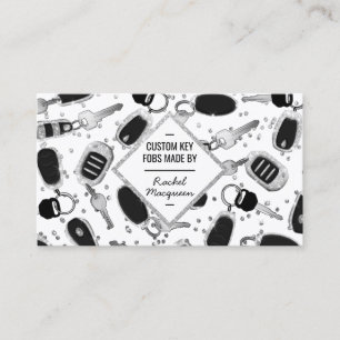Sparkly Silver Glitter Key Fob Diamond Crafter Business Card