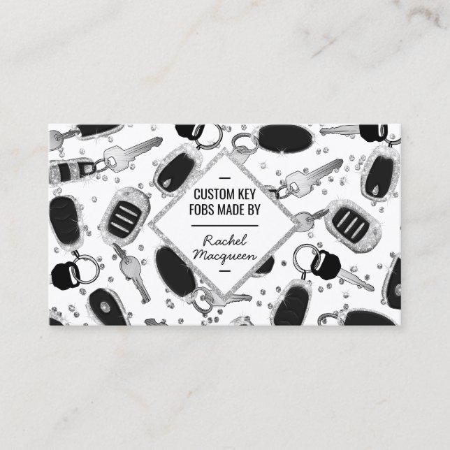 Sparkly Silver Glitter Key Fob Diamond Crafter Business Card (Front)