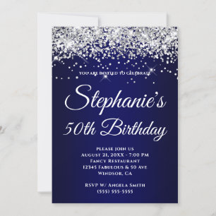 Sparkly Silver Glitter Navy Gradient Invitation