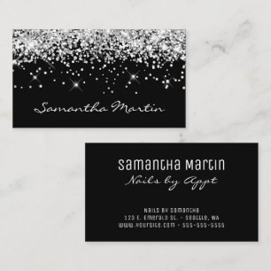 Sparkly Silver Glitter on Black Business Card