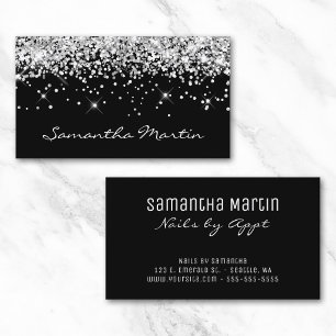 Sparkly Silver Glitter on Black Business Card
