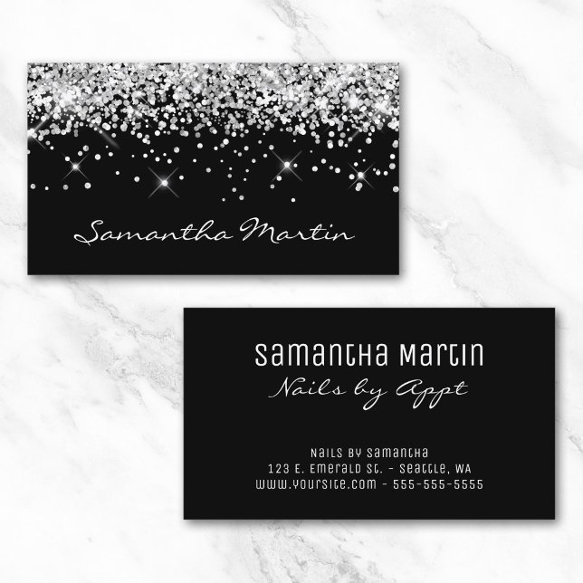 Sparkly Silver Glitter on Black Business Card (Sparkly Silver Glitter on Black Business Card)