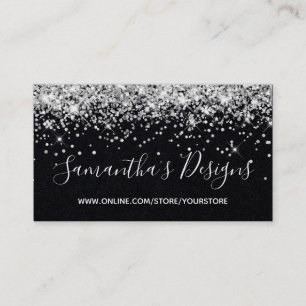 Sparkly Silver Glitter Online Store Premium Black Business Card