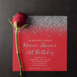 Sparkly Silver Glitter Red 21st Birthday Invitation<br><div class="desc">A glamourous 21st birthday square shaped invitation for her. 
Faux sparkly silver glitter against a solid red background. 
All the glitter and sparkle elements in this modern girly design are digital graphics that print like a photo.
If you change the font colour,  check the drop shadow settings.</div>