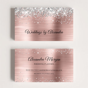 Sparkly Silver Glitter Rose Gold Satin Ombre Foil Business Card