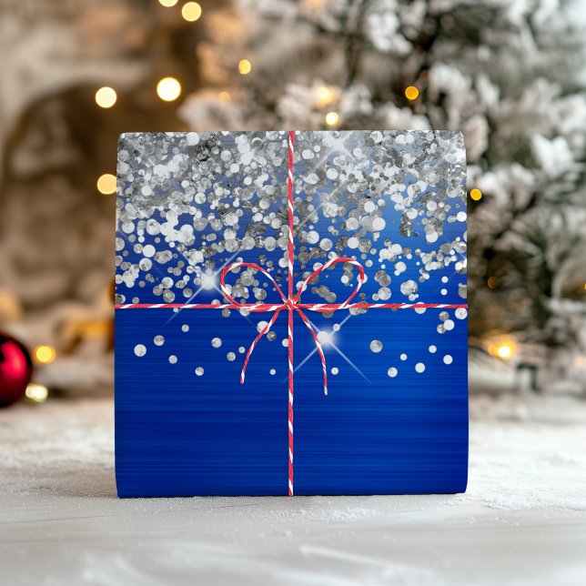 Sparkly Silver Glitter Royal Blue Faux Foil Wrapping Paper Sheet (Sparkly Silver Glitter Royal Blue Faux Foil Wrapping Paper Sheets)