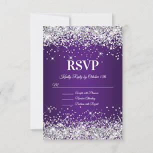 Sparkly Silver Glitter Royal Purple Ombre RSVP Card