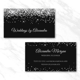 Sparkly Silver Glitter Solid Black Colour Business Card