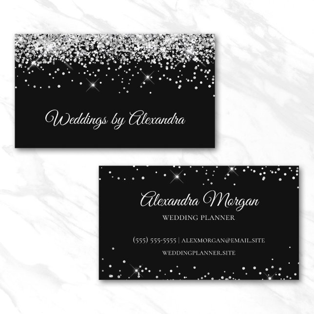 Sparkly Silver Glitter Solid Black Colour Business Card (Sparkly Silver Glitter Solid Black Color Business Card)